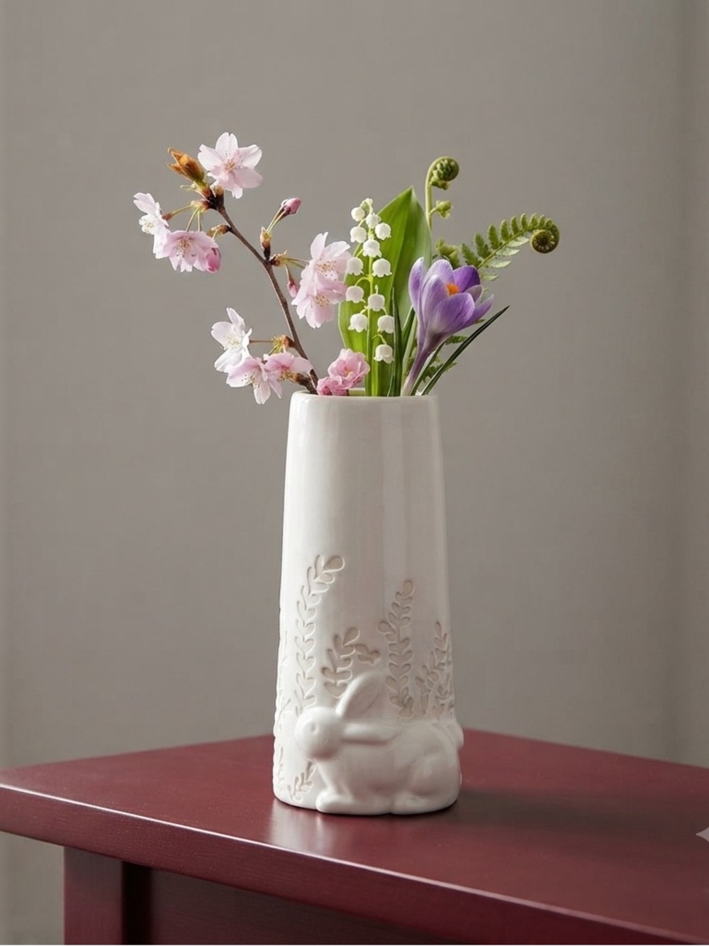 COTTONTAIL VASE 4"X 3.5"X 7.5 White Ceramic Vase with Rabbit Design